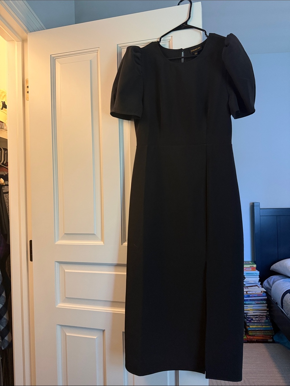 Sugarlips Black Midi Dress with Puff Sleeves